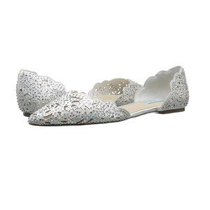 Blue by Betsey Johnson White Satin Lucy Flat